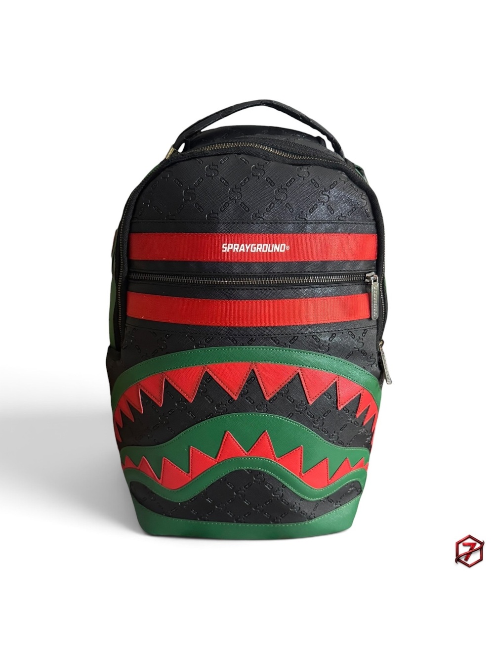 Sprayground Dinero Shark Backpack DLXV Limited Edition HTF Black Red Green